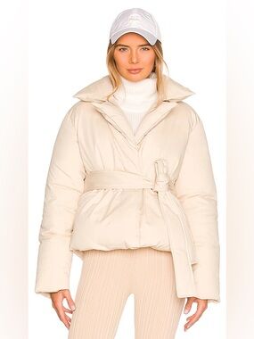 EAVES Weyes Puffer Jacket in Ivory Belted Wrap Puffer Coat Size L